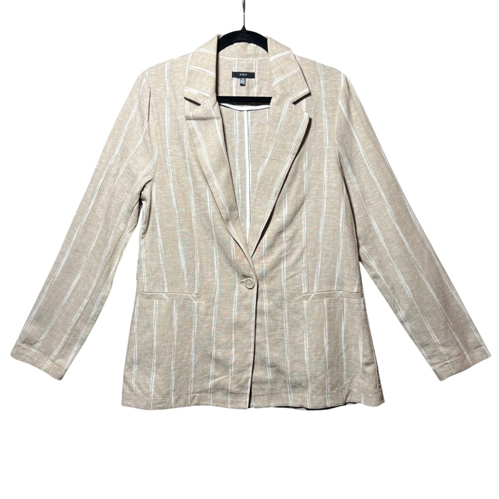 Drew Linen Blend Pinstripe Blazer Tan White Single Button Jacket Medium
